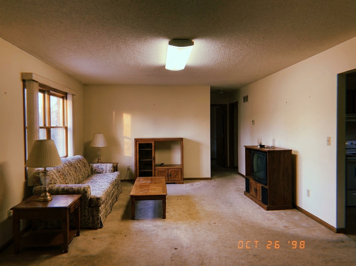 Dated living room before modernization